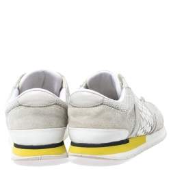 Pre Owned Bottega Veneta White Intrecciato Leather, Mesh and Suede Lace Up Sneakers Size 39.5