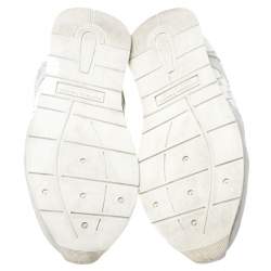Pre Owned Bottega Veneta White Intrecciato Leather, Mesh and Suede Lace Up Sneakers Size 39.5