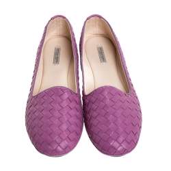 Pre Owned Bottega Veneta Purple Intrecciato Leather Ballet Flats Size 39