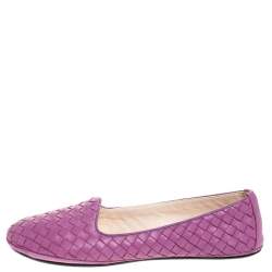 Pre Owned Bottega Veneta Purple Intrecciato Leather Ballet Flats Size 39