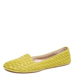 Pre Owned Bottega Veneta Yellow Intrecciato Leather Ballet Flats Size 40