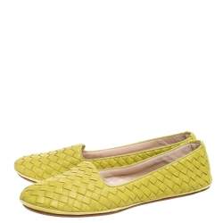 Pre Owned Bottega Veneta Yellow Intrecciato Leather Ballet Flats Size 40