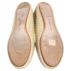Pre Owned Bottega Veneta Pale Yellow Intrecciato Leather Ballet Flats Size 40