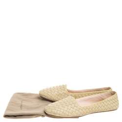 Pre Owned Bottega Veneta Pale Yellow Intrecciato Leather Ballet Flats Size 40
