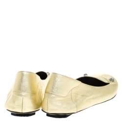 Pre Owned Bottega Veneta Gold Leather Studded Ballet Flats Size 38.5