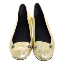 Pre Owned Bottega Veneta Gold Leather Studded Ballet Flats Size 38.5