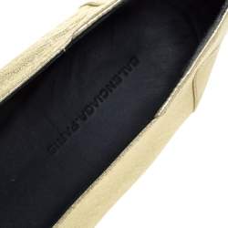 Pre Owned Bottega Veneta Gold Leather Studded Ballet Flats Size 38.5