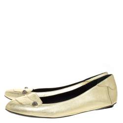 Pre Owned Bottega Veneta Gold Leather Studded Ballet Flats Size 38.5