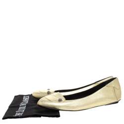 Pre Owned Bottega Veneta Gold Leather Studded Ballet Flats Size 38.5