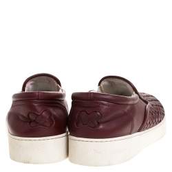 Pre Owned Bottega Veneta Burgundy Intrecciato Leather Dodger Slip On Sneakers Size 38