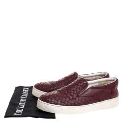 Pre Owned Bottega Veneta Burgundy Intrecciato Leather Dodger Slip On Sneakers Size 38