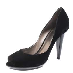 Pre Owned Bottega Veneta Black Velvet Peep Toe Platform Pumps Size 40
