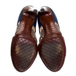Pre Owned Bottega Veneta Tricolor Leather Open Toe Cut Out Booties Size 39.5
