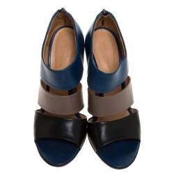 Pre Owned Bottega Veneta Tricolor Leather Open Toe Cut Out Booties Size 39.5