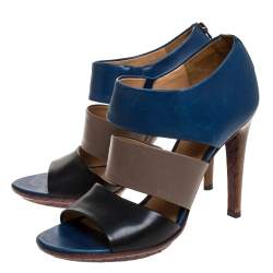 Pre Owned Bottega Veneta Tricolor Leather Open Toe Cut Out Booties Size 39.5