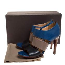 Pre Owned Bottega Veneta Tricolor Leather Open Toe Cut Out Booties Size 39.5