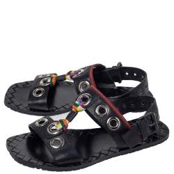 Pre Owned صندل بوتيغا فينيتا جلد أسود بحزام للكاحل مقاس 36