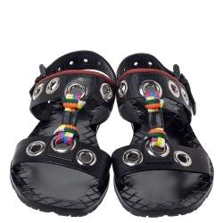 Pre Owned صندل بوتيغا فينيتا جلد أسود بحزام للكاحل مقاس 36