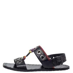 Pre Owned صندل بوتيغا فينيتا جلد أسود بحزام للكاحل مقاس 36