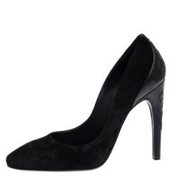 Pre Owned Bottega Veneta Black Suede and Leather Woven Heel Pumps Size 35.5