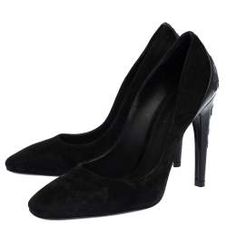 Pre Owned Bottega Veneta Black Suede and Leather Woven Heel Pumps Size 35.5