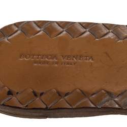 Pre Owned Bottega Veneta Metallic Dark Grey Intrecciato Leather Flat Slides Size 39.5