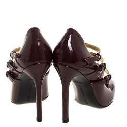 مملوكة مسبقًا حذاء كعب عالي بوتيغا فينيتا طراز سيور ماري جان مقدمة مدببة جلد لامع عنابي مقاس 36