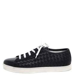 Pre Owned Bottega Veneta Black Intrecciato Leather Running Low Top Sneakers Size 39