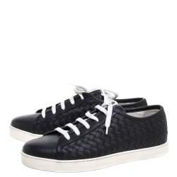 Pre Owned Bottega Veneta Black Intrecciato Leather Running Low Top Sneakers Size 39