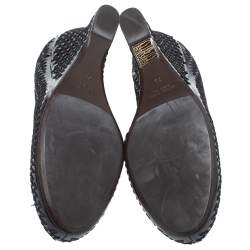 Pre Owned Bottega Veneta Black Stitch Detail Patent Leather Curved Wedge Pumps Size 39