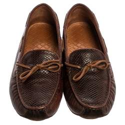 Bottega Veneta Brown Karung Leather Bow Slip On Loafers Size 38