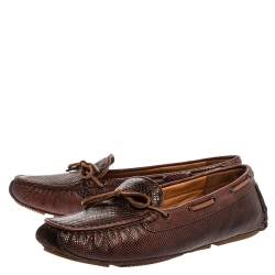 Bottega Veneta Brown Karung Leather Bow Slip On Loafers Size 38