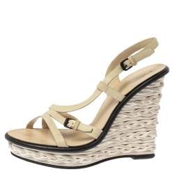 مملوكة مسبقًا صندل بوتيغا فينيتا سير كاحل نعل سميك كعب روكي جلد كريمي مقاس 40