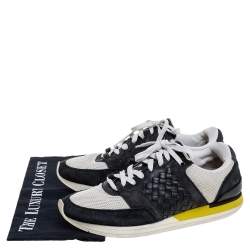 Pre Owned Bottega Veneta White/Black Mesh And Intrecciato Suede Leather Lace Up Low Top Sneakers Size 39.5