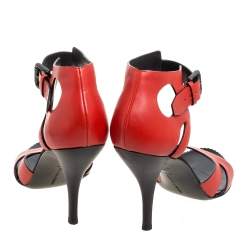 Bottega Veneta Red Lasercut Leather Ankle Strap Sandals Size 39.5