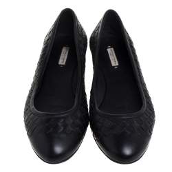 Pre Owned Bottega Veneta Black Intercciato Leather Ballet Flats Size 36.5