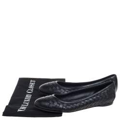 Pre Owned Bottega Veneta Black Intercciato Leather Ballet Flats Size 36.5