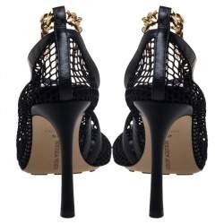 مملوكة مسبقًا Bottega Veneta Black Mesh And Leather Trims Chain Embellished Ankle Cuff Pumps Size 38.5