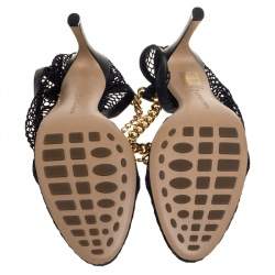 مملوكة مسبقًا Bottega Veneta Black Mesh And Leather Trims Chain Embellished Ankle Cuff Pumps Size 38.5