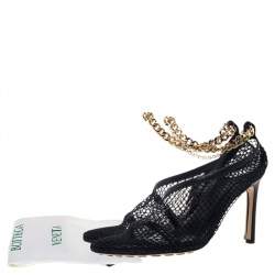 مملوكة مسبقًا Bottega Veneta Black Mesh And Leather Trims Chain Embellished Ankle Cuff Pumps Size 38.5