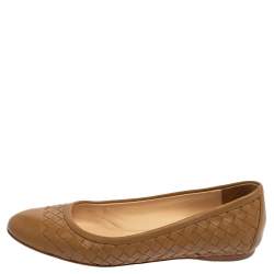 Pre Owned حذاء باليرينا فلات بوتيغا فينيتا جلد أنترشياتو بني مقاس 37