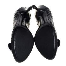 Pre Owned Bottega Veneta Intrecciato Black Patent Leather Buckle Detail Pumps Size 36