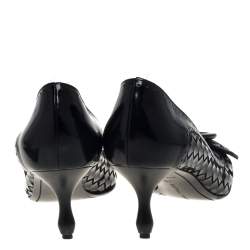 Pre Owned Bottega Veneta Intrecciato Black Patent Leather Buckle Detail Pumps Size 36