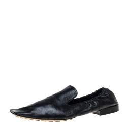 Pre Owned Bottega Veneta Black Leather Square Toe Loafers Size 37.5