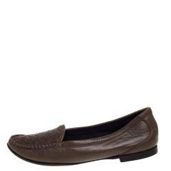 Pre Owned Bottega Veneta Olive Green Intrecciato Leather Loafers Size 38.5