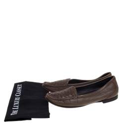 Pre Owned Bottega Veneta Olive Green Intrecciato Leather Loafers Size 38.5