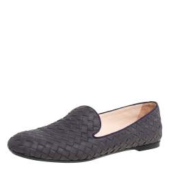 Pre Owned Bottega Veneta Purple Intrecciato Leather Smoking Slippers Size 40