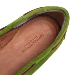 Bottega Veneta Green Intrecciato Suede Bow Slip on Loafers Size 38