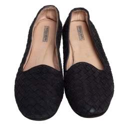 Bottega Veneta Black Interecciato Suede Smoking Slippers Size 37