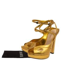 Pre Owned صندل بوتيغا فينيتا تفريغات سيور متعاكسة نعل سميك سير كاحل جلد ذهبي مقاس 38.5